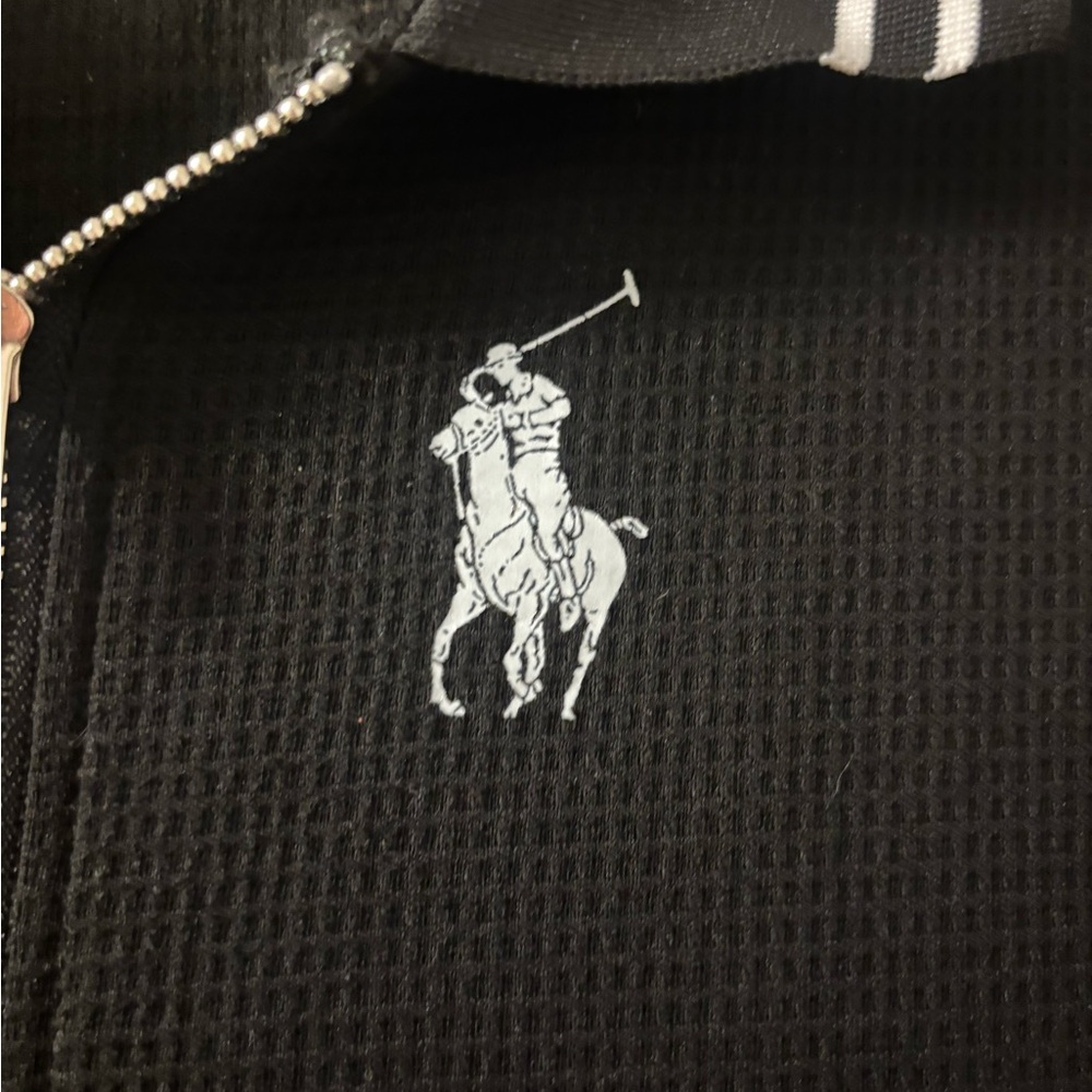 Black Waffle Knit Polo with Logo - Picture 2 of 4